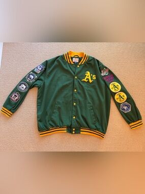 Green Wool Varsity Jacket with Team Patches